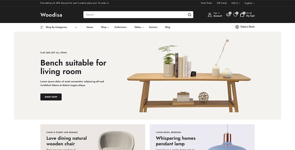Woodisa - Interior Decor and Furniture Store Shopify 2.0 Responsive Theme