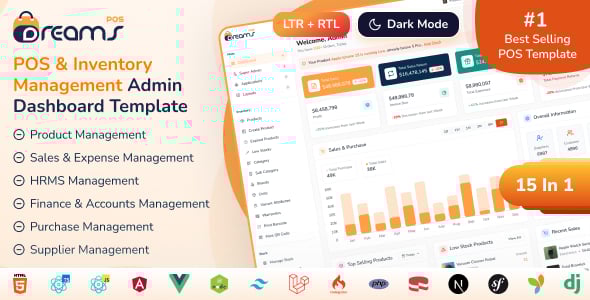 DreamsPOS - POS, Sales Analytics & Inventory Management Dashboard (React, Vue, Angular, Laravel)