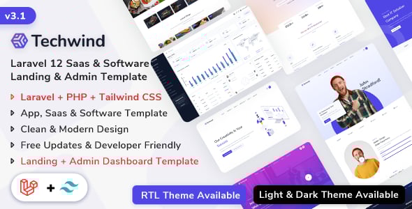 Techwind - Laravel 12 App, Saas & Software Landing & Admin Dashboard Template