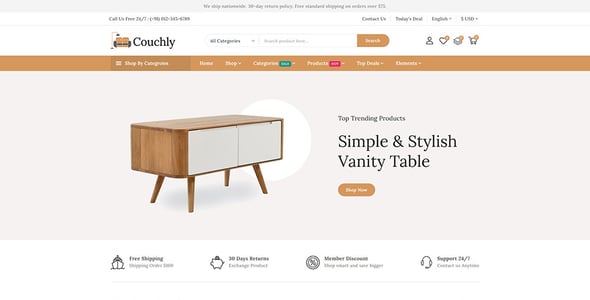 Couchly - Modern Furniture and Decoration Store Prestashop Responsive Theme