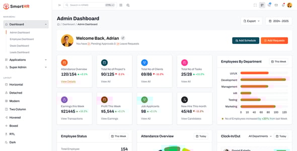 SmartHR - HR & CRM Admin Template with Project Management (HTML, Vue, Angular, Node)