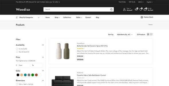 Woodisa - Interior Decor and Furniture Store Shopify 2.0 Responsive Theme