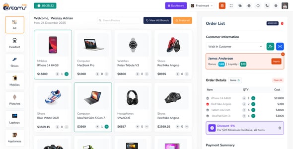 DreamsPOS - POS, Sales Analytics & Inventory Management Dashboard (React, Vue, Angular, Laravel)