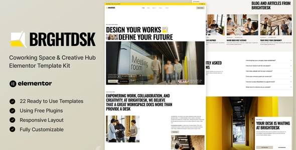 BrightDesk - Coworking Space & Creative Hub Elementor Template Kit