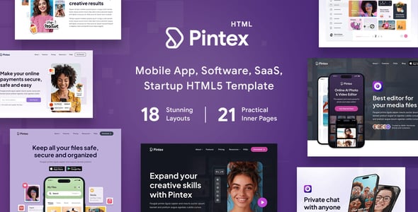 Pintex - Mobile App & Software Landing Page HTML Template
