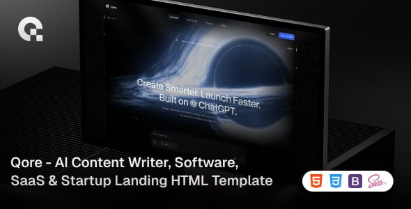 Qore - AI Content Writer, Software, SaaS & Startup Landing HTML Template